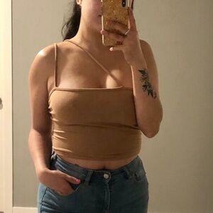 Better Be Double Strap One Shoulder Nude Crop Tank Top Size S